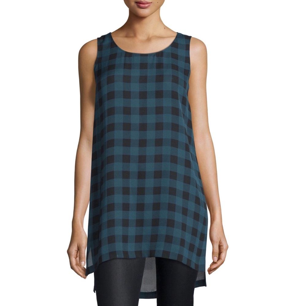 Eileen Fisher Sleeveless Buffalo Check Silk Tunic